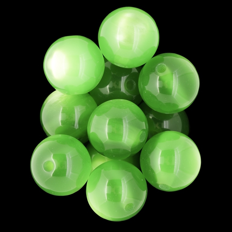 RESIN PLASTIC BEADS - CAT'S EYE - BALL - 20mm GREEN (LIGHT) - 5pcs. Hole-3.0mm