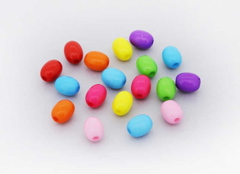 OPAQUE PLASTIC BEADS - OVAL - 8x6.5mm MIX - PACKAGE 500g Hole-2.0mm (2100pcs.)