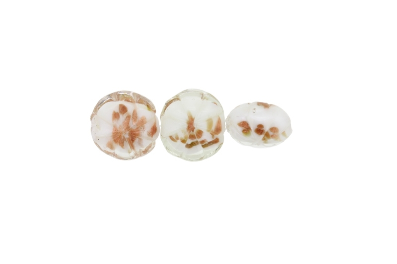 GLASS BEADS - MURANO STYLE - BONIBON WITH RELIEF ROSETTE - WHITE FILLING - 20х10mm WHITE AND COPPER (LIGHT) - 20pcs. Hole:1.5mm