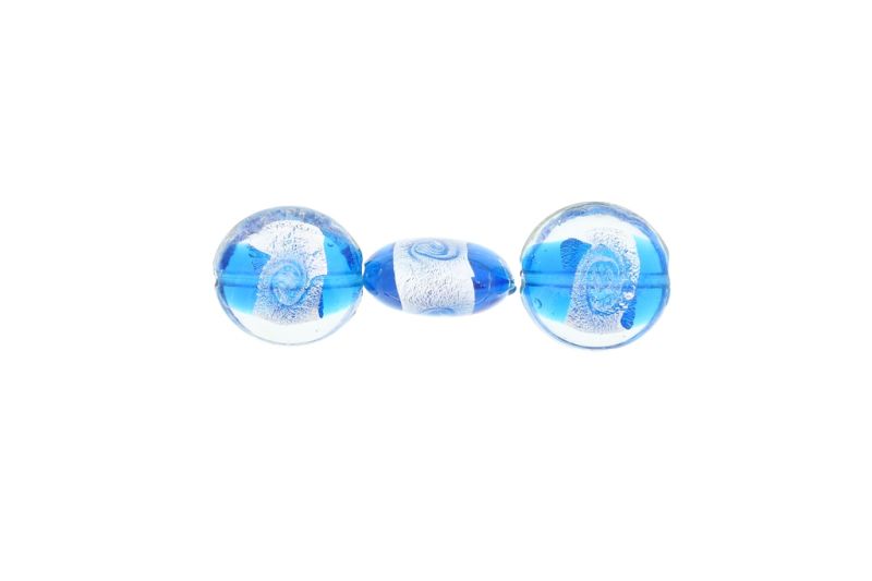 GLASS BEADS - MURANO STYLE - BONIBON WITH SILVER FILLING - SPIRAL - 20х10mm WHITE AND BLUE SKY (DARK) - 20pcs. Hole:1.5mm