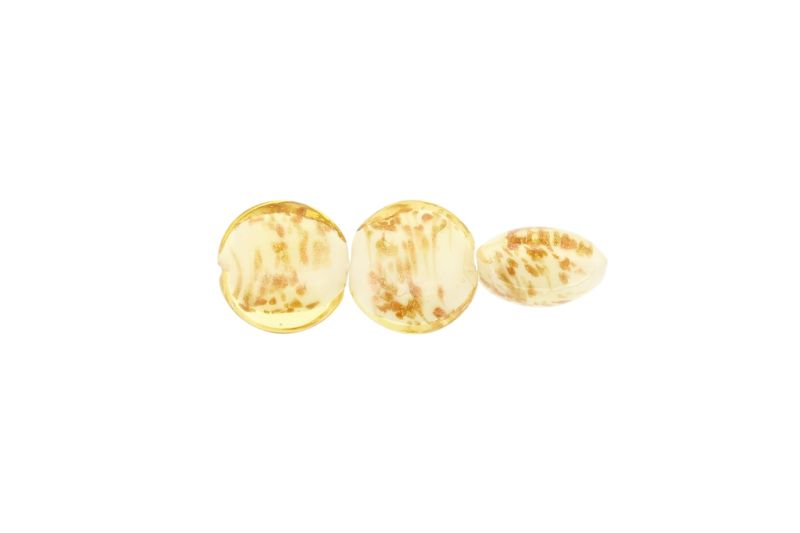 GLASS BEADS - MURANO STYLE - BONIBON WITH WHITE FILLING AND GOLDEN SPRAYS - 20х10mm AMBER AND GOLD - 20pcs. Hole:1.5mm