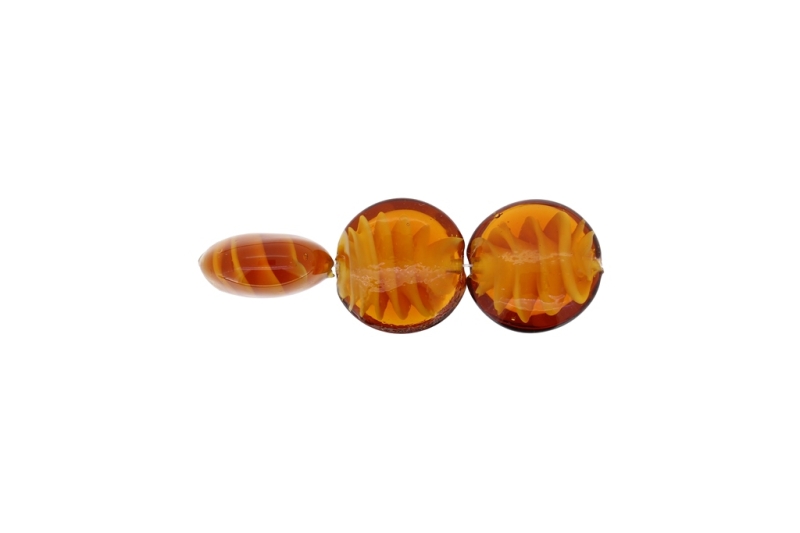 GLASS BEADS - MURANO STYLE - BONIBON WITH SPIRAL FILLING - 20х10mm BROWN AND WHITE - 20pcs. Hole:1.5mm