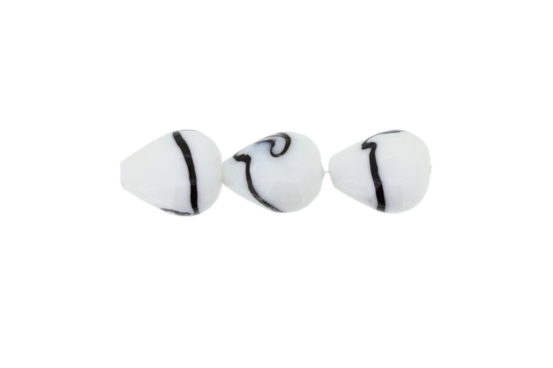 GLASS BEADS - MURANO STYLE - DROP - OPAQUE - 22х18mm WHITE AND PURPLE (DARK) - 15pcs. Hole:1.5mm