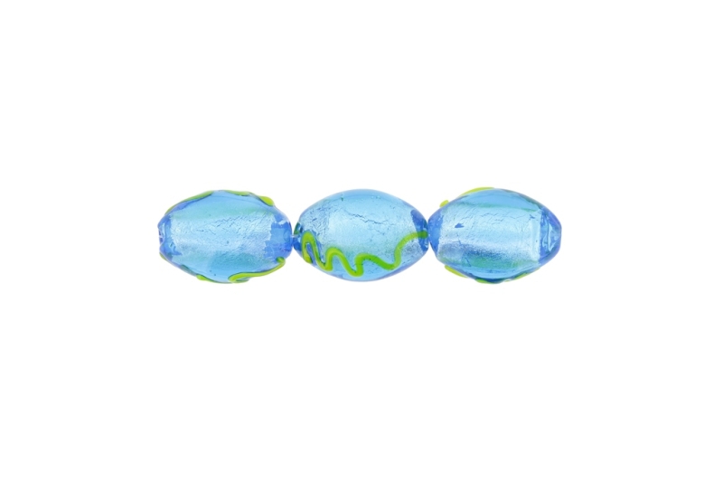 GLASS BEADS - MURANO STYLE - ELLIPSE WITH SILVER FILLING - RELIEF 02 - 22х15mm BLUE SKY (DARK) AND GREEN ELECTRICAL - 12pcs. Hole:1.5mm