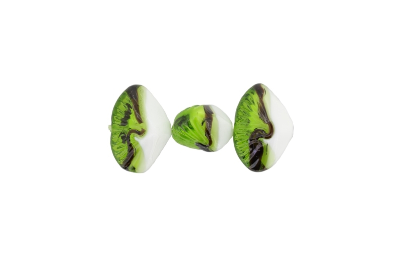 GLASS BEADS - MURANO STYLE - SEA SHELL - OPAQUE WITH TRANSPARENT - 20х30х14mm WHITE-GREEN-PURPLE (DARK) - 12pcs. Hole:1.5mm