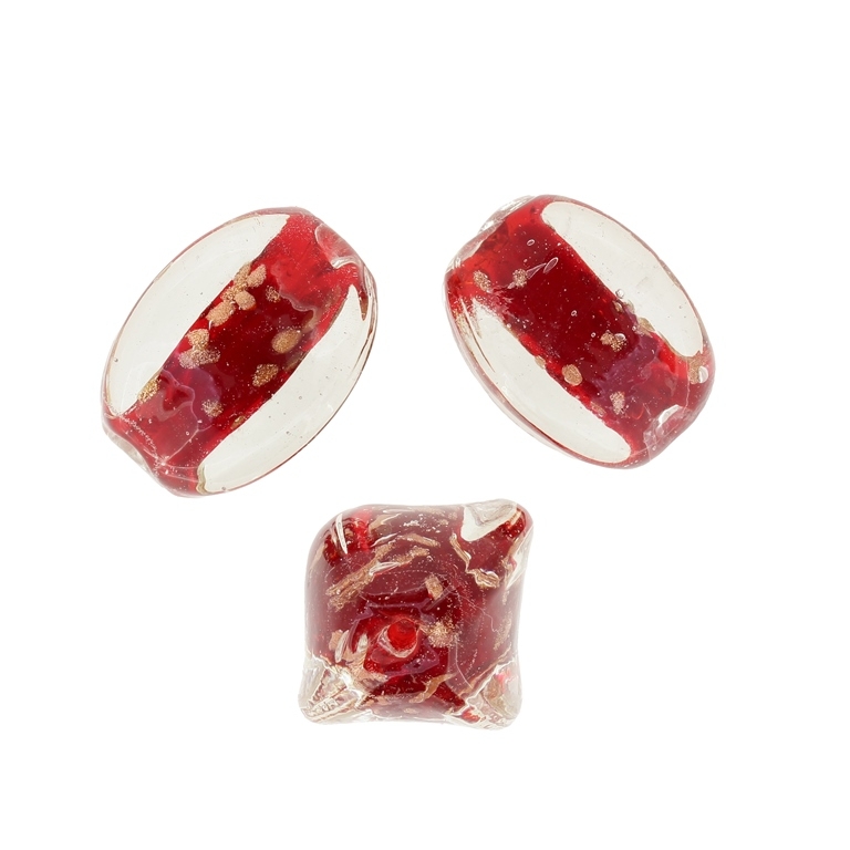 GLASS BEADS - MURANO STYLE - LANTERN WITH COLORFUL FILLING - 25х19mm WHITE-RED (DARK)-COPPER - 12pcs. Hole:1.5mm