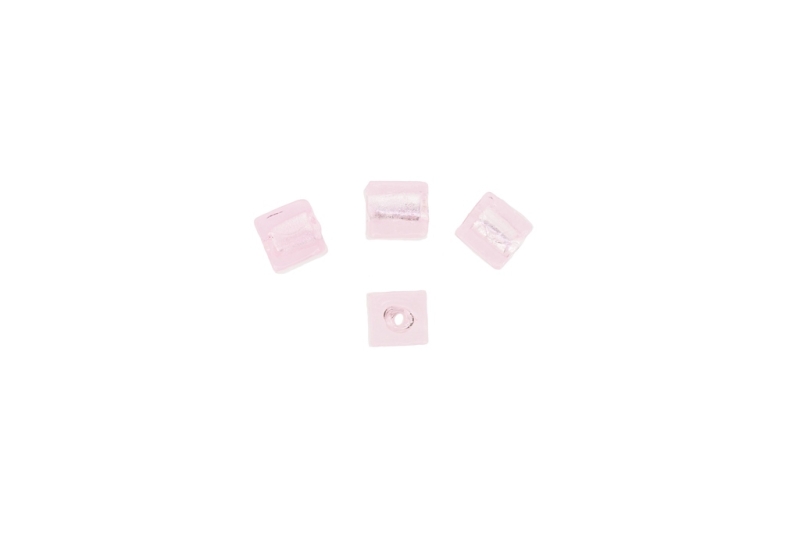 GLASS BEADS - MURANO STYLE - CUBE WITH SILVER FILLING - 10х10mm PINK (LIGHT) - 30pcs. Hole:1.5mm