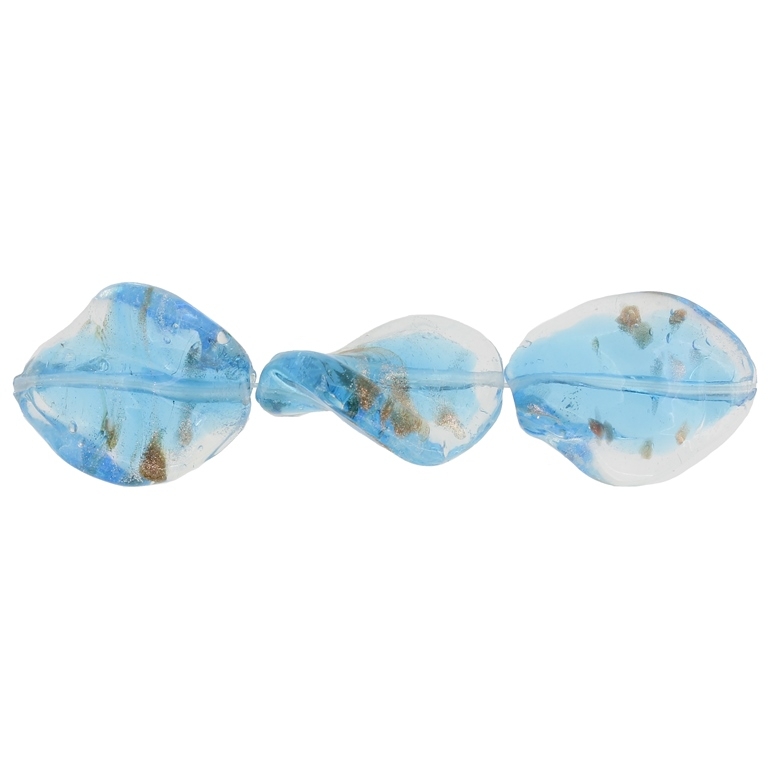 GLASS BEADS - MURANO STYLE - OVAL WAVE WITH SPOTS - TRANSPARENT - 19х16mm WHITE-BLUE SKY-COPPER - 25pcs. Hole:1.5mm