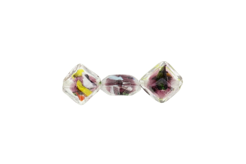 GLASS BEADS - MURANO STYLE - SQUARE FACETED WITH SPOTS - TRANSPARENT - 16х16х9mm WHITE-CYCLAMEN (DARK)-COLORFUL - 20pcs. Hole:1.5mm