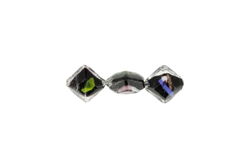 GLASS BEADS - MURANO STYLE - SQUARE FACETED WITH SPOTS - TRANSPARENT - 16х16х9mm WHITE-BLACK-COLORFUL - 20pcs. Hole:1.5mm