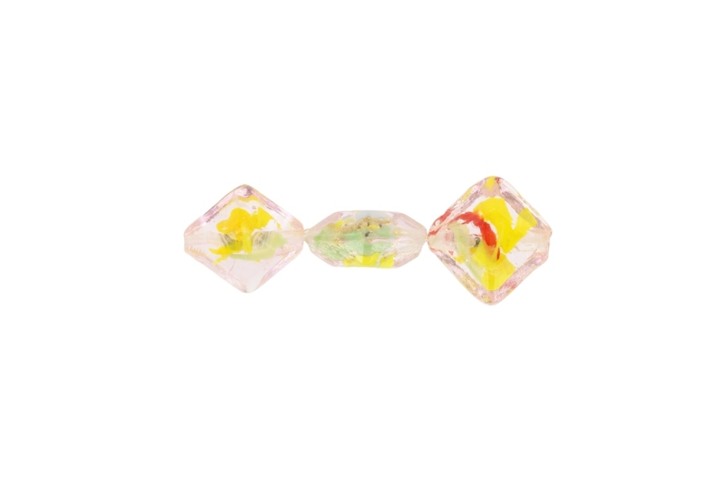 GLASS BEADS - MURANO STYLE - SQUARE FACETED WITH SPOTS - TRANSPARENT - 16х16х9mm PINK (LIGHT) AND COLORFUL - 20pcs. Hole:1.5mm