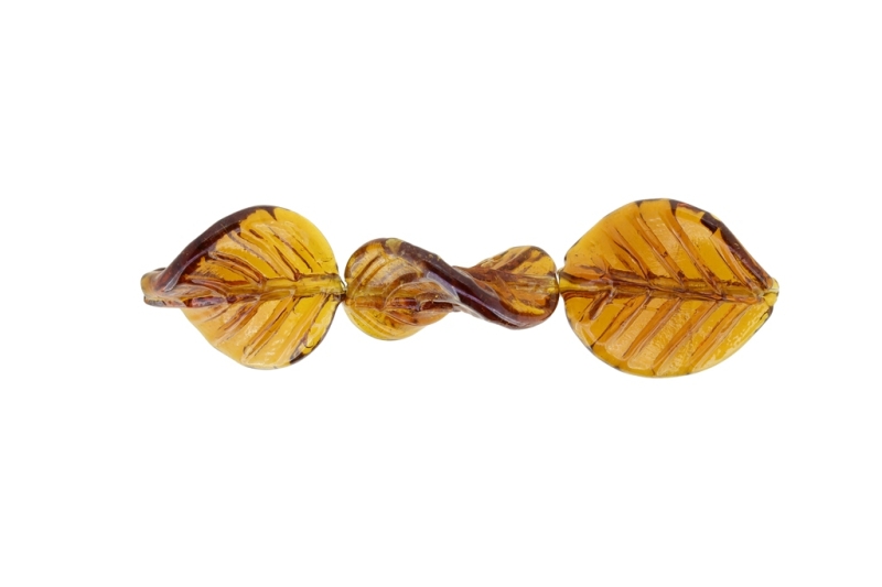 GLASS BEADS - MURANO STYLE - LEAF 01 - TRANSPARENT WITH PEARL FINISH - 31х25mm BROWN - 15pcs. Hole:1.5mm