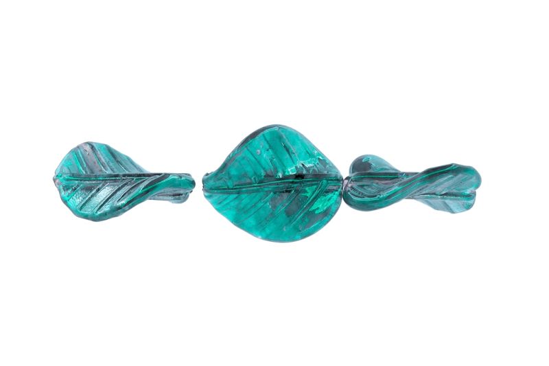GLASS BEADS - MURANO STYLE - LEAF 01 - TRANSPARENT WITH PEARL FINISH - 31х25mm TURQUOISE GREEN - 75pcs. Hole:1.5mm