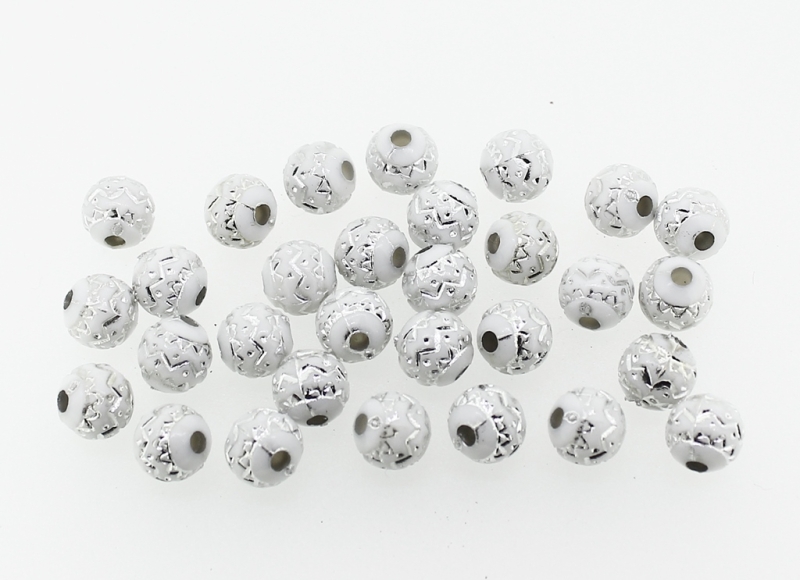 OPAQUE SILVER WASHED PLASTIC BEADS - BALL EMBROIDERY - 8mm WHITE - PACKAGE 500g Hole-2.2mm (1900pcs.)