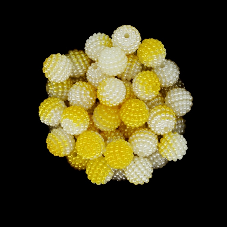 ACRYLIC IMITATION PLASTIC PEARLS EMBOSSED - BALL STARDUST - 10mm WHITE AND YELLOW - PACKAGE 500g Hole-1.8mm (1480pcs.)