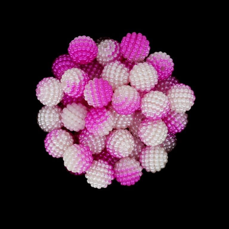 ACRYLIC IMITATION PLASTIC PEARLS EMBOSSED - BALL STARDUST - 10mm WHITE AND CYCLAMEN - 50 g Hole-1.8mm (148 pcs.)