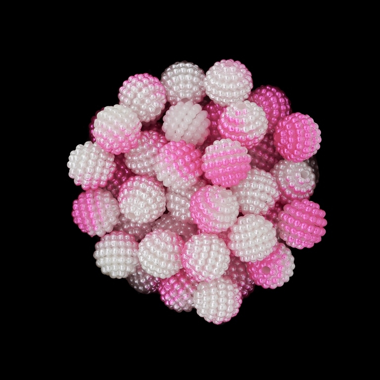 ACRYLIC IMITATION PLASTIC PEARLS EMBOSSED - BALL STARDUST - 10mm WHITE AND PINK - 50 g Hole-1.8mm (148 pcs.)