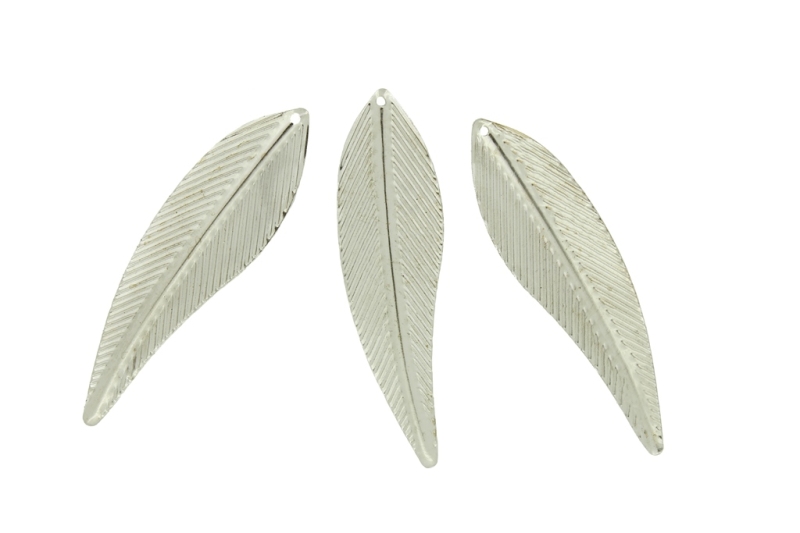 METAL BEADS - PENDANT LEAF - 20х70х1 MM NICKEL COLOR - 50pcs. Hole:1.0mm