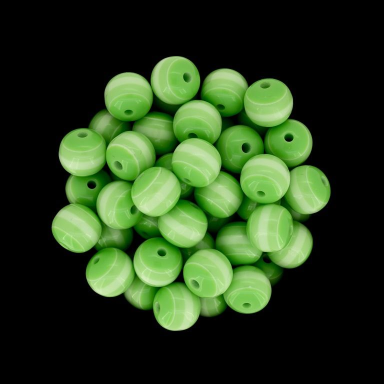 RESIN PLASTIC BEADS - BALL RESIN STRIPE BEADS - 10mm GREEN WITH GREEN (LIGHT) - 1000pcs. Hole-2.0mm