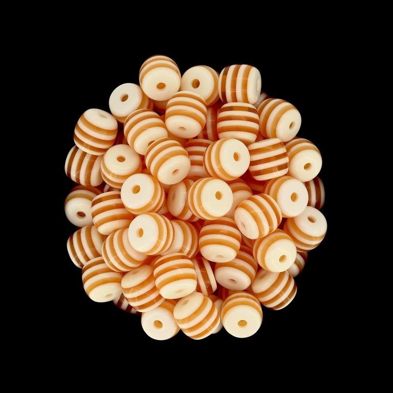 RESIN PLASTIC BEADS - BALL RESIN STRIPE BEADS TRANSPARENT - 8mm WHITE WITH TRANSPARENT ORANGE STRIPES - 50 pcs. Hole-1.5mm