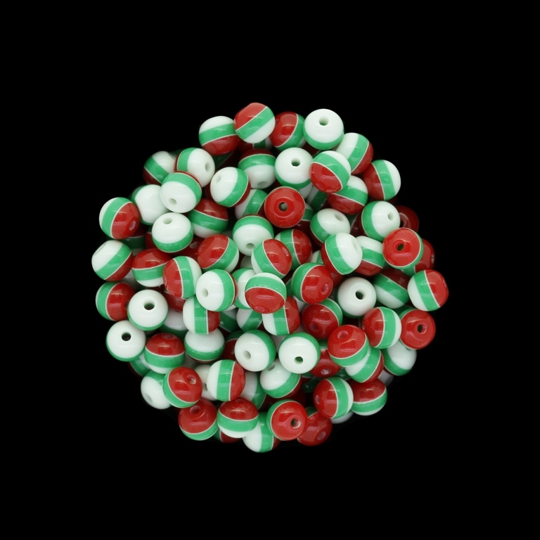 RESIN PLASTIC BEADS - BALL RESIN STRIPE BEADS - 6mm TRICOLOR 02 - 50 pcs. Hole-1.8mm