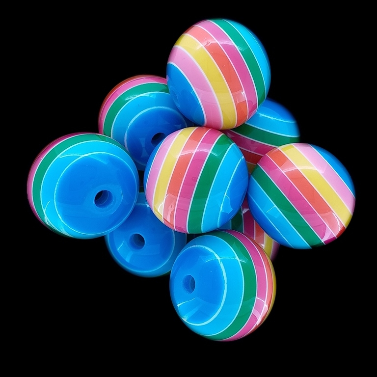 RESIN PLASTIC BEADS - BALL RESIN STRIPE BEADS - 20mm RAINBOW - 5 pcs. Hole-3.0mm