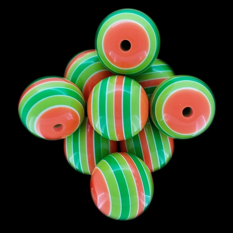 RESIN PLASTIC BEADS - BALL RESIN STRIPE BEADS - 20mm RAINBOW ORANGE - SHADES OF GREEN - 100pcs. Hole-3.0mm