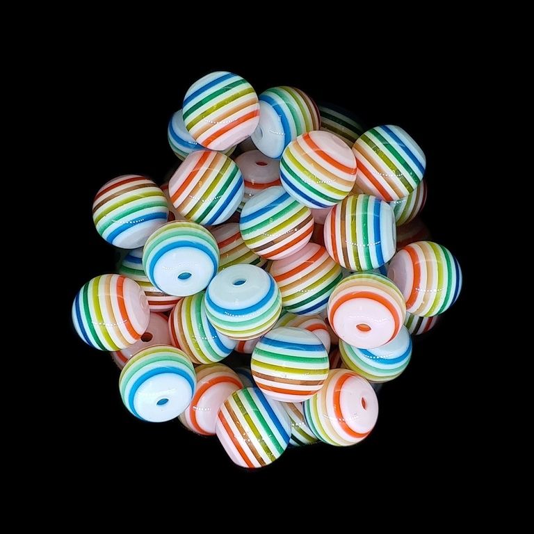 RESIN PLASTIC BEADS - BALL RESIN STRIPE BEADS TRANSPARENT - 10mm RAINBOW (LIGHT) - 25 pcs. Hole-2.0mm