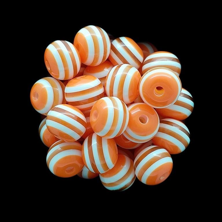 RESIN PLASTIC BEADS - BALL RESIN STRIPE BEADS TRANSPARENT - 12mm TRANSPARENT ORANGE (LIGHT) AND WHITE - 25 pcs. Hole-2.0mm