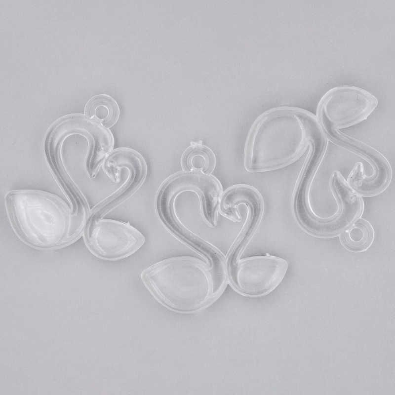 TRANSPARENT PLASTIC BEADS - SWAN PENDANT - 30x33x5mm WHITE V01 - 50g Hole-2.8mm (23pcs.)