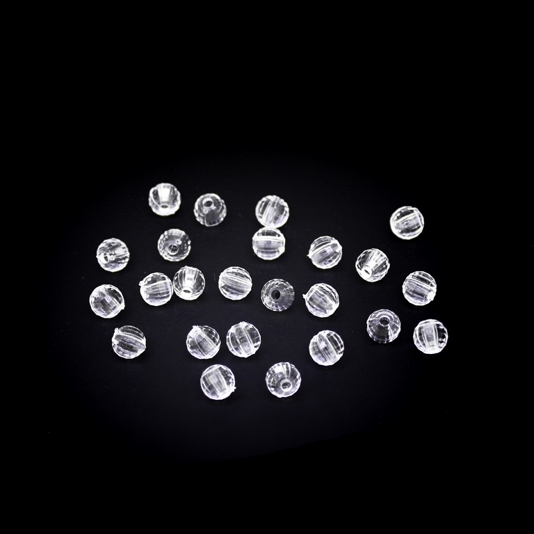 TRANSPARENT PLASTIC BEADS - BALL FACETED - 6mm WHITE V01 - 50g Hole-1.8mm (420pcs.)