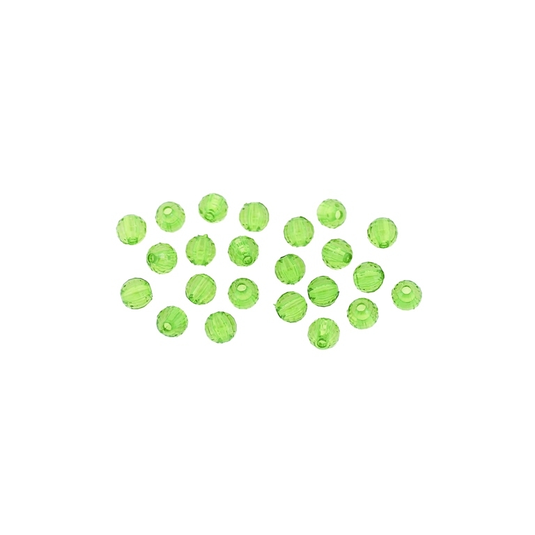 TRANSPARENT PLASTIC BEADS - BALL FACETED - 6mm GREEN (LIGHT) V34 - 50g Hole-1.8mm (425pcs.)