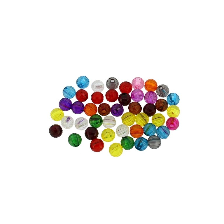 TRANSPARENT PLASTIC BEADS - BALL FACETED - 6mm MIXED - PACKAGE 500g Hole-1.8mm (4200pcs.)