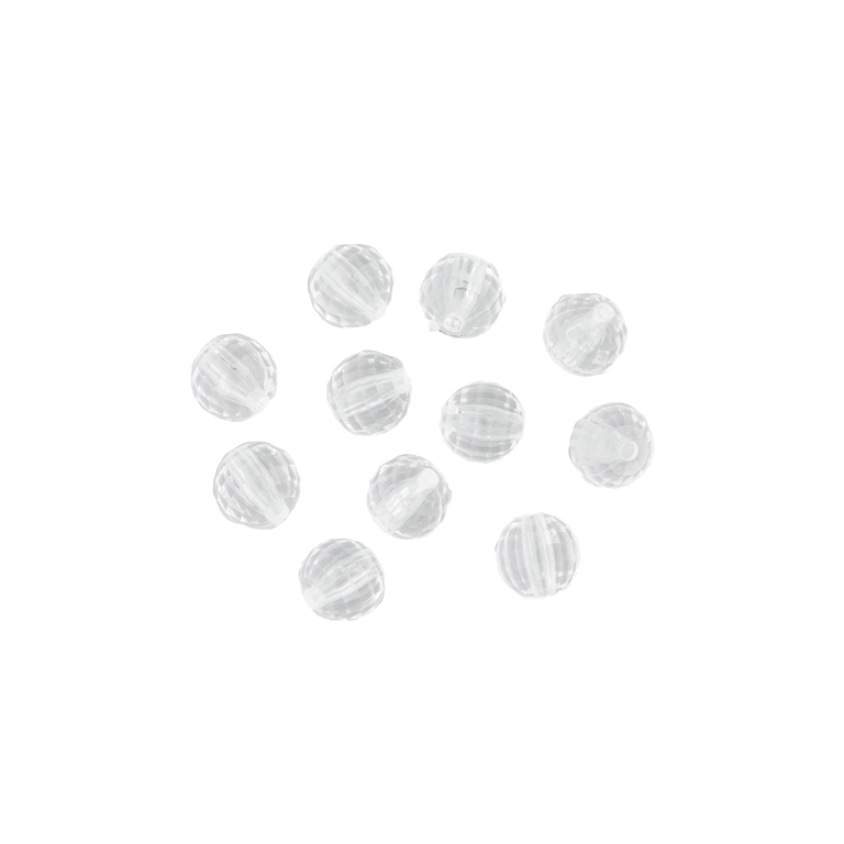 TRANSPARENT PLASTIC BEADS - BALL FACETED - 8mm WHITE V01 - 50g Hole-1.8mm (180pcs.)