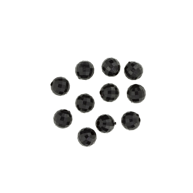 TRANSPARENT PLASTIC BEADS - BALL FACETED - 8mm BLACK V72 - 50g Hole-1.8mm (180pcs.)