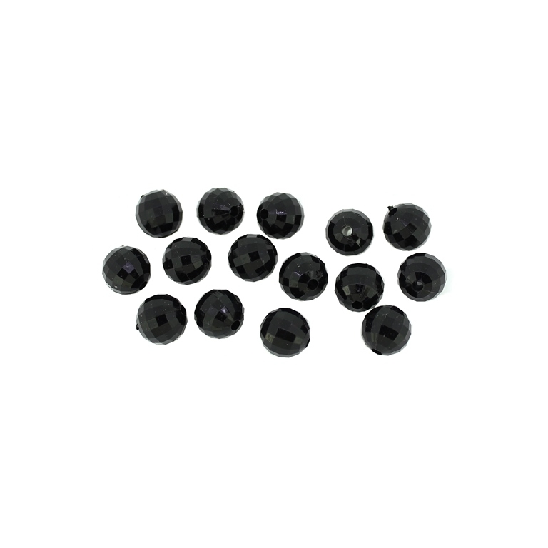 TRANSPARENT PLASTIC BEADS - BALL FACETED - 10mm BLACK V72 - PACKAGE 500g Hole-2.0mm (880pcs.)