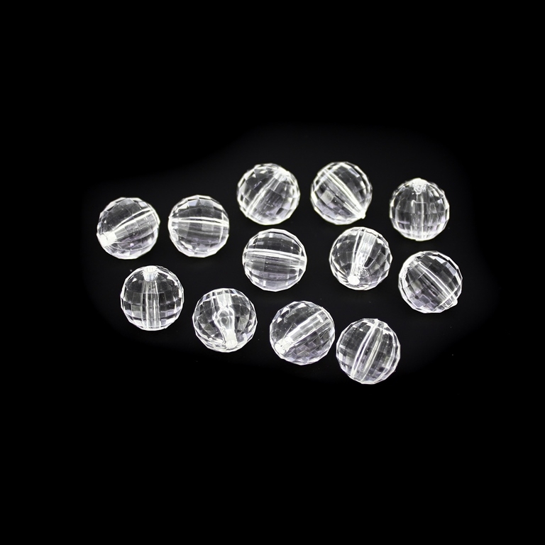 TRANSPARENT PLASTIC BEADS - BALL FACETED - 12mm WHITE V01 - 50g Hole-2.5mm (50pcs.)