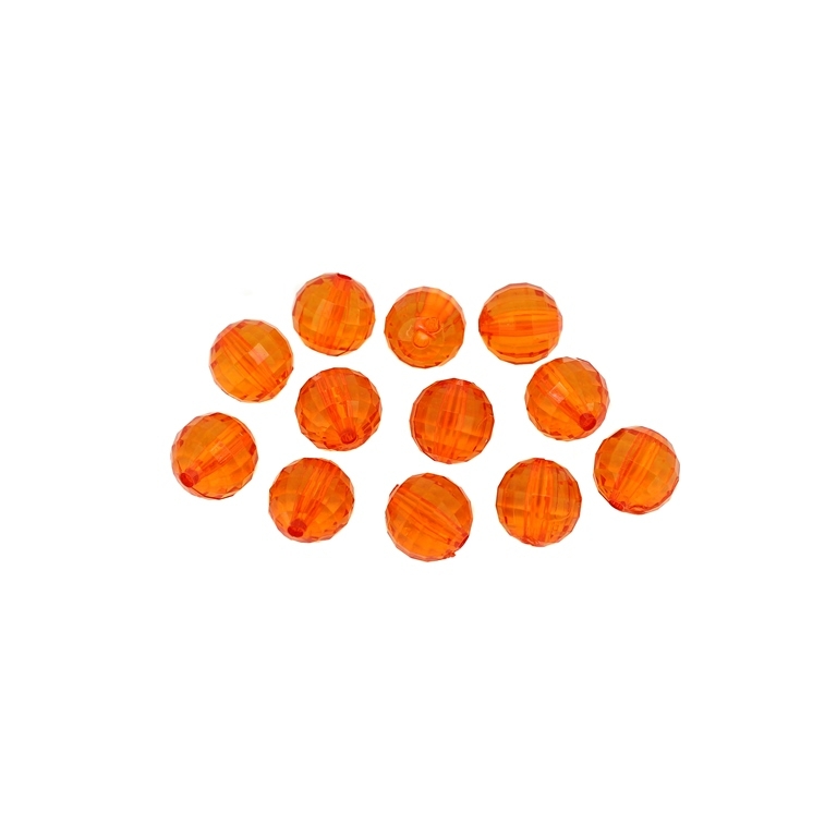 TRANSPARENT PLASTIC BEADS - BALL FACETED - 12mm ORANGE (DARK) V28 - PACKAGE 500g Hole-2.5mm (500pcs.)