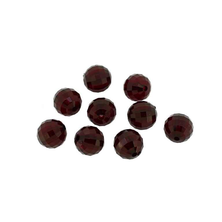 TRANSPARENT PLASTIC BEADS - BALL FACETED - 14mm BORDEAUX V66 - PACKAGE 500g Hole-2.5mm (320pcs.)