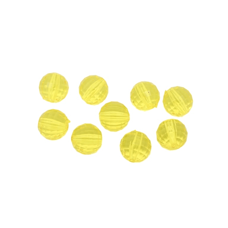 TRANSPARENT PLASTIC BEADS - BALL FACETED - 14mm YELLOW V22 - PACKAGE 500g Hole-2.5mm (320pcs.)