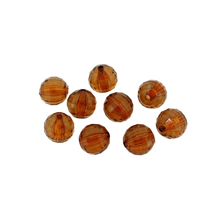 TRANSPARENT PLASTIC BEADS - BALL FACETED - 14mm BROWN V63 - PACKAGE 500g Hole-2.5mm (320pcs.)