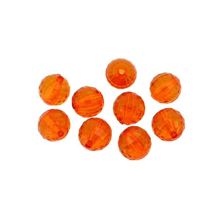 TRANSPARENT PLASTIC BEADS - BALL FACETED - 14mm ORANGE (DARK) V28 - PACKAGE 500g Hole-2.5mm (320pcs.)