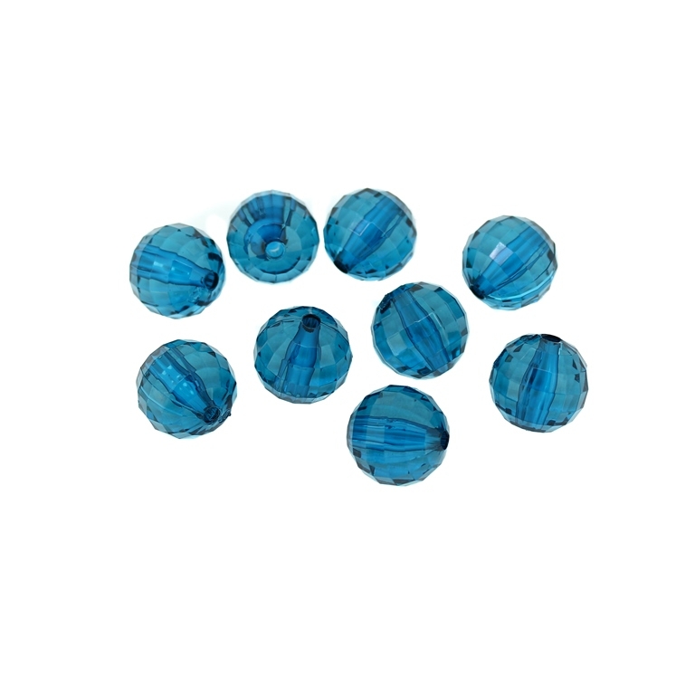 TRANSPARENT PLASTIC BEADS - BALL FACETED - 14mm TURQUOISE V18 - PACKAGE 500g Hole-2.5mm (320pcs.)