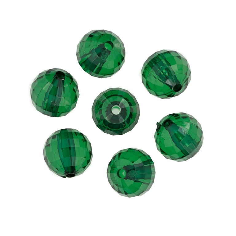 TRANSPARENT PLASTIC BEADS - BALL FACETED - 16mm GREEN (DARK) V17 - PACKAGE 500g Hole-3.0mm (205pcs.)