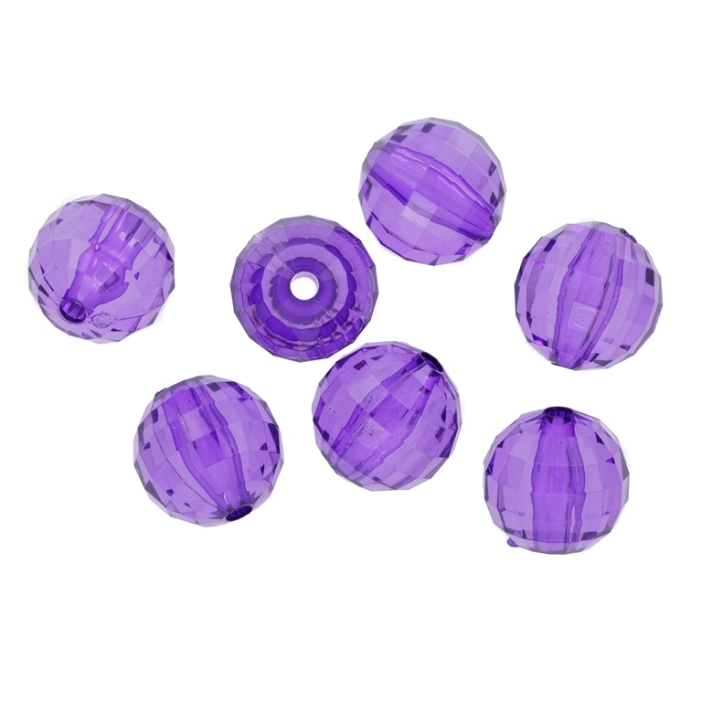 TRANSPARENT PLASTIC BEADS - BALL FACETED - 16mm PURPLE (DARK) V51 - 50g Hole-3.0mm (20pcs.)