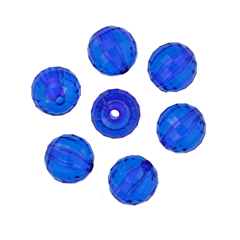 TRANSPARENT PLASTIC BEADS - BALL FACETED - 16mm BLUE (DARK) V44 - PACKAGE 500g Hole-3.0mm (205pcs.)