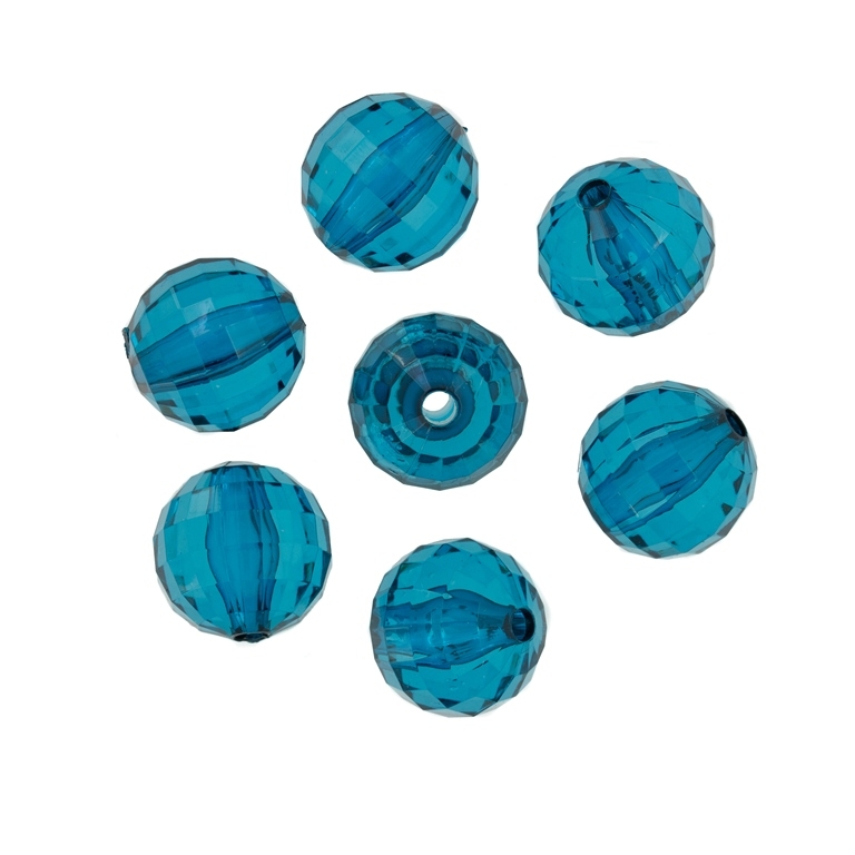 TRANSPARENT PLASTIC BEADS - BALL FACETED - 16mm TURQUOISE V18 - 50g Hole-3.0mm (20pcs.)