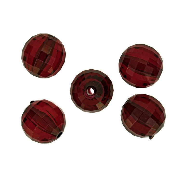 TRANSPARENT PLASTIC BEADS - BALL FACETED - 18mm BORDEAUX V66 - PACKAGE 500g Hole-3.5mm (140pcs.)