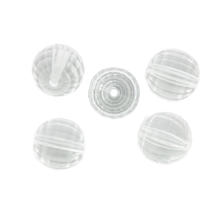 TRANSPARENT PLASTIC BEADS - BALL FACETED - 18mm WHITE V01 - 50g Hole-3.5mm (14pcs.)