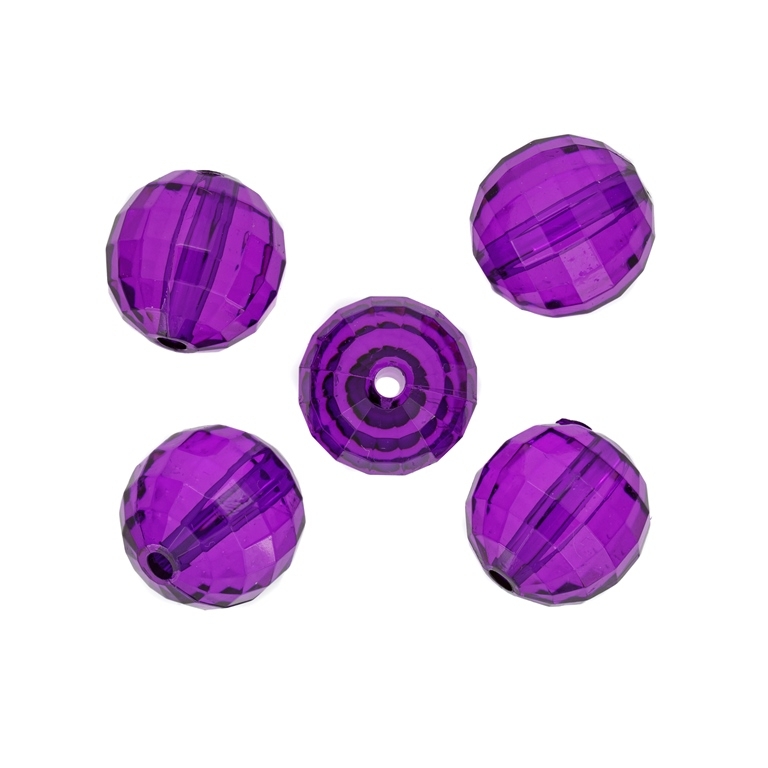 TRANSPARENT PLASTIC BEADS - BALL FACETED - 18mm VIOLET (DARK) V54 - 50g Hole-3.5mm (14pcs.)